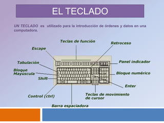 EL TECLADOUN TECLADO  es  utilizado para la introducción de órdenes y datos en una computadora. 