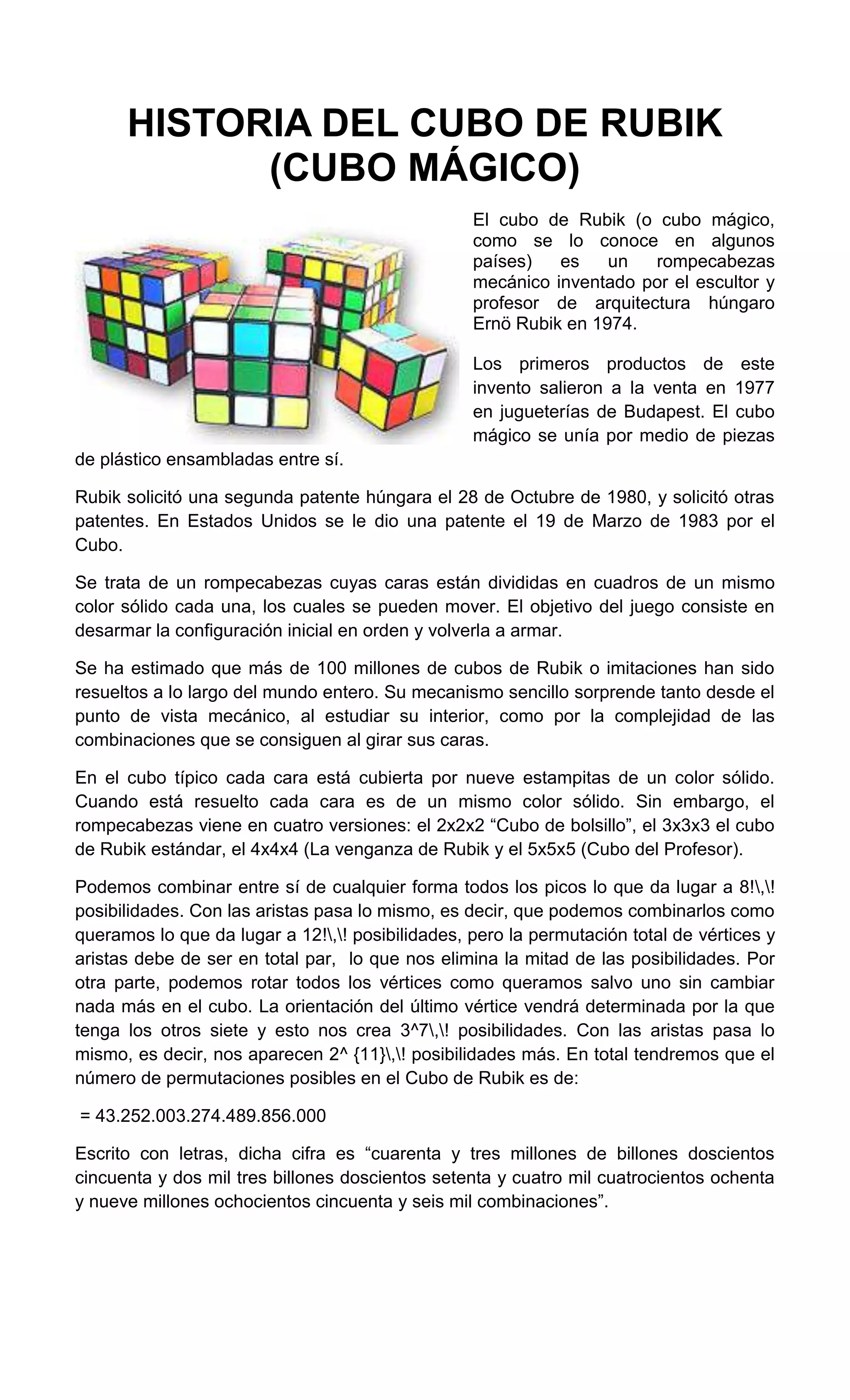 Historia del cubo rubik | DOCX
