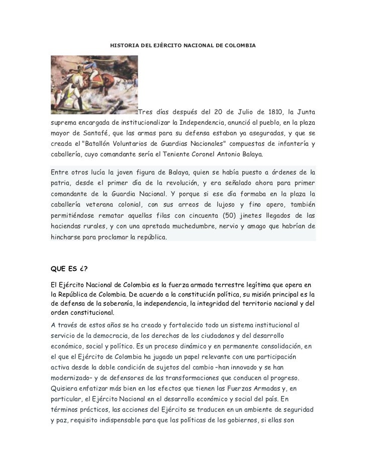 Historia Del Ejercito Nacional De Colombia