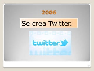 Se crea Twitter.




                   23
 