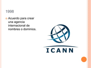 1998
 Acuerdo para crear
una agencia
internacional de
nombres o dominios.
 