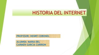 HISTORIA DEL INTERNET
PROFESOR: HENRY CORONEL
ALUMNA: MARIA DEL
CARMEN GARCIA CARRION
 