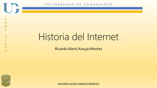 U N I V E R S I D A D D E G U A N A J U A T O 
E 
N 
M 
S 
S 
I 
L 
A 
O 
Historia del Internet 
Ricardo Alexis Araujo Montes 
RICARDO ALEXIS ARAUJO MONTES 
 