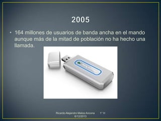 • 164 millones de usuarios de banda ancha en el mando
aunque más de la mitad de población no ha hecho una
llamada.

Ricardo Alejandro Matos Ancona
6/12/2013

1° H

 