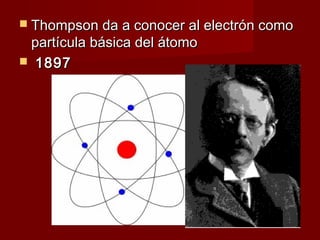  Thompson da a conocer al electrón como
 partícula básica del átomo
 1897
 