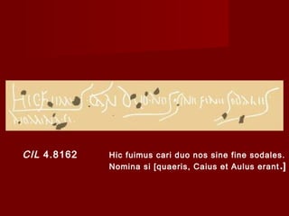 CIL 4.8162   Hic fuimus cari duo nos sine fine sodales.
             Nomina si [quaeris, Caius et Aulus erant .]
 