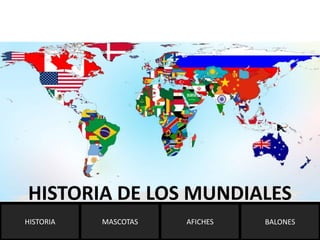 HISTORIA DE LOS MUNDIALES 
HISTORIA MASCOTAS AFICHES BALONES 
 