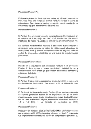 Historia de los procesadores intel | PDF
