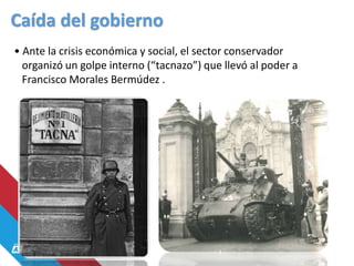 • Ante la crisis económica y social, el sector conservador
organizó un golpe interno (“tacnazo”) que llevó al poder a
Francisco Morales Bermúdez .
Caída del gobierno
 