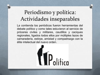 Periodismo y política:
  Actividades inseparables
La contienda los periódicos fueron herramientas del
debate político y co...