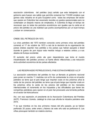 Historia del petróleo en colombia | DOCX