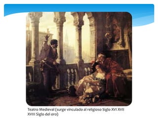 Teatro Medieval (surge vinculado al religioso Siglo XVI XVII 
XVIII Siglo del oro) 
 