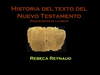 Historia del texto del
Nuevo Testamento
Manuscritos de la biblia

Rebeca Reynaud

 