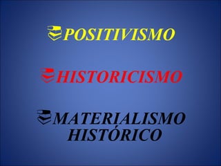 POSITIVISMO
HISTORICISMO
MATERIALISMO
HISTÓRICO
 