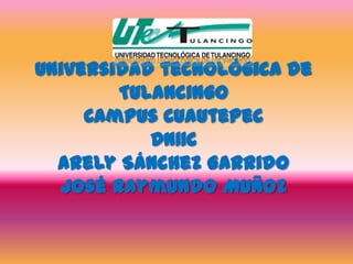 Universidad tecnológica de
        Tulancingo
     Campus Cuautepec
           DN11C
  Arely Sánchez Garrido
  José Raymundo Muñoz
 