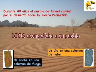 de día en una columna
de nube
de noche en una
columna de fuego
Durante 40 años el pueblo de Israel caminó
por el desierto hacia la Tierra Prometida
 