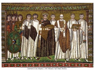 Justiniano e seu Séquito. c. 547. Mosaico. San Vitale, Revena
 