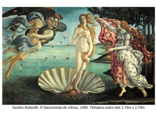 Sandro Botticelli. O Nascimento de Vênus, 1480. Têmpera sobre tela 1,74m x 2,79m
 