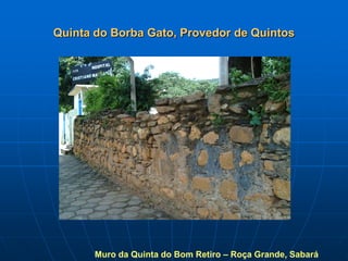 Quinta do Borba Gato, Provedor de Quintos




       Muro da Quinta do Bom Retiro – Roça Grande, Sabará
 