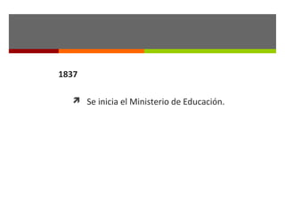 1837
 Se inicia el Ministerio de Educación.

 