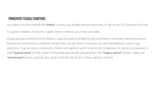 Në çerekun e fundit të shekullit XIII, Arbëria u pushtua nga feudalët francezë (anzhuinët), të cilët në vitin 1272 zbarkuan në Durrës.
Si organizim shtetëror, Anzhuinët e ruajtën Shtetin e Arbërisë, por jo më si principatë.
Arsyeja pse para pushtimit Anzhuin Arbëria u quajt principatë ka të bëjë me titujt më të lartë të mundshëm brenda Perandorisë
Bizantine që mund të kishin sundimtarët në këtë shtet, dhe për shkak se Principata nuk ishte shtet plotësisht i pavarur nga
perandoria. Titujt që mbanin sundimtarët si Dhimitri dhe djemtë e tij ishin të njohur dhe të dekretuar në sistemin e perandorisë, si
titulli “hyperservantos” që ishte i katërti në hierarkinë perandorake, pas perandorit, dhe “magnus arkond” (arkond i madh), ose
“protosevastos” (sevast i parë) që ishte i pestë në hierarki dhe të cilin e mbanin djemtë e Dhimitrit.
 