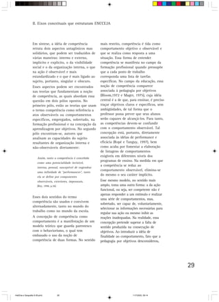 II. Eixos conceituais que estruturam ENCCEJA




                  Em síntese, a idéia de competência                mais restrito, competência é tida como
                  retrata dois aspectos antagônicos mas             comportamento objetivo e observável e
                  solidários, que podem ser traduzidos de           que se realiza como resposta a uma
                  várias maneiras: interno e externo,               situação. Essa forma de entender
                  implícito e explícito, o da visibilidade          competência se manifesta no campo da
                  social e o da organização interna, o que          formação profissional quando pressupõe
                  na ação é observável e mais                       que a cada posto de trabalho
                  estandardizado e o que é mais ligado ao           corresponda uma lista de tarefas
                  sujeito, portanto, singular e obscuro.            específicas. No campo da educação, essa
                  Esses aspectos podem ser encontrados              noção de competência comparece
                  nas teorias que fundamentam a noção               associada à pedagogia por objetivos
                  de competência, as quais abordam essa             (Bloom,1972 e Mager, 1975), cuja idéia
                  questão em dois pólos opostos. No                 central é a de que, para ensinar, é preciso
                  primeiro pólo, estão as teorias que usam          traçar objetivos claros e específicos, sem
                  o termo competência como referência a             ambigüidades, de tal forma que o
                  atos observáveis ou comportamentos                professor possa prever que seus alunos
                  específicos, empregados, sobretudo, na            serão capazes de alcançá-los. Para tanto,
                  formação profissional e na concepção da           as competências devem-se confundir
                  aprendizagem por objetivos. No segundo            com o comportamento observável. Tal
                  pólo encontram-se, autores que                    concepção está, portanto, diretamente
                  analisam as capacidades do sujeito                associada às idéias de performance e
                  resultantes de organização interna e              eficácia (Ropé e Tanguy, 1997), bem
                  não-observáveis diretamente:                      como acaba por fomentar a elaboração
                                                                    de listagens de comportamentos
                                                                    exigíveis em diferentes níveis dos
                       Assim, tanto a competência é concebida
                                                                    programas de ensino. Na medida em que
                       como uma potencialidade invisível,
                                                                    a competência se reduz ao
                       interna, pessoal, susceptível de engendrar
                                                                    comportamento observável, elimina-se
                       uma infinidade de “performances”, tanto
                                                                    do mesmo o seu caráter implícito.
                       ela se define por componentes
                       observáveis, exteriores, impessoais.         Esse mesmo modelo, no sentido mais
                       (Rey, 1998, p.26)                            amplo, toma uma outra forma: a da ação
                                                                    funcional, ou seja, ser competente não é
                                                                    apenas responder a um estímulo e realizar
                  Esses dois sentidos do termo
                                                                    uma série de comportamentos, mas,
                  competência são usados e convivem
                                                                    sobretudo, ser capaz de, voluntariamente,
                  alternadamente, tanto no mundo do
                                                                    selecionar as informações necessárias para
                  trabalho como no mundo da escola.
                                                                    regular sua ação ou mesmo inibir as
                  A concepção de competência como                   reações inadequadas. Na realidade, essa
                  comportamento é a manifestação de um              concepção pretende superar a falta de
                  modelo teórico que guarda parentesco              sentido produzida na consecução de
                  com o behaviorismo, o qual tem                    objetivos. Ao introduzir a idéia de
                  embasado o uso da noção de                        finalidade ao comportamento, fato que a
                  competência de duas formas. No sentido            pedagogia por objetivos desconsiderou,




                                                                                                                  29



HistÛria e Geografia 9-38.pmd              29                                            11/7/2003, 09:14
 