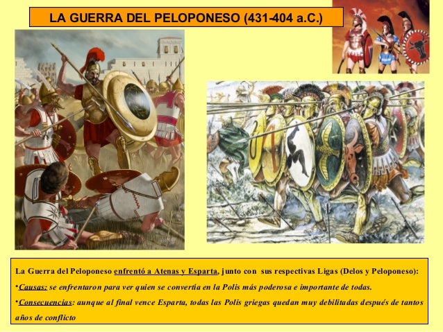 La Guerra del Peloponeso enfrentó a Atenas y Esparta, junto con sus respectivas Ligas (Delos y Peloponeso):
•Causas: se en...