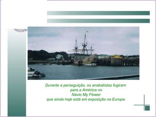 Durante a perseguição, os anabatistas fugiram para a América no Navio My Flower que ainda hoje está em exposição na Europa. 