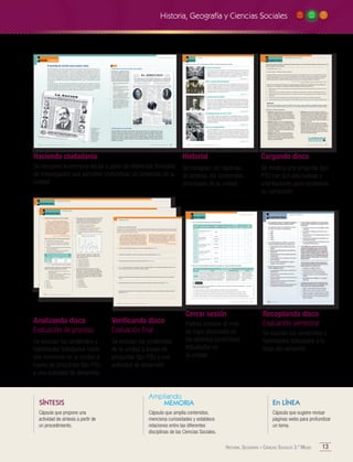 Historia, Geografía y Ciencias Sociales

H aciendo ciudadanía

1 2 3 4 5 6 7

H istorial

C argando disco

Síntesis

Utiliza este resumen de los contenidos para elaborar tu propio organizador conceptual.

El periodismo escrito como acción cívica

A ctividad

Durante el siglo XIX, la prensa escrita se utilizó como una herramienta de lucha entre doctrinas políticas. Desde la fundación del periódico El Mercurio de Santiago en 1900, surgió una prensa que se
caracterizó por su vocación informativa y, como nos recuerda el periodista Eduardo Santa Cruz, “por
la generación de un mercado noticioso y de empresas suficientemente capacitadas para competir en
él y desarrollarlo”. Esta situación estaba vinculada a una sociedad que empezó a requerir información
cada vez más instantánea y personalizada. La prensa escrita se constituyó en un canal privilegiado para
dar a conocer y comprender los sucesos políticos de aquella época. Asimismo, ha llegado a ser una
fuente histórica fundamental para que los investigadores puedan rastrear y comprender lo sucedido
en el pasado.
En aquella época los editores y periodistas pensaban que la información entregada era objetiva y
neutral. Sin embargo, una mirada actual entiende que los medios de prensa, al jerarquizar y delimitar
el conocimiento de lo que sucede, han sido y son un mecanismo fundamental para la conformación
de la opinión pública a nivel nacional e internacional. Los ciudadanos, en consecuencia, tenemos el
derecho y el deber de informarnos y de acceder a diferentes puntos de vista periodísticos.

En torno al Centenario

Analizando la prensa escrita de la época

“CONFIDENCIAL 27-1-29

• En las primeras décadas del siglo XX, el país desarrolló una economía nacional
monoexportadora y de “crecimiento hacia afuera”, basada en la explotación
salitrera. Junto a ello, la población adquirió un creciente carácter urbano y se
ampliaron los sectores medio y popular. La “cuestión social” fue un constante
punto de discusión y de lucha entre los sectores políticos y sociales.

Te invitamos a comparar las portadas de dos periódicos de la época
(La Nación y El Mercurio) en referencia a un mismo acontecimiento.
Observa con atención la información que ambas entregan y luego
realiza la actividad en tu cuaderno.

Ministro Interior. Guillermo Edwards. Moneda.
Compañía Teléfonos colocó sorpresivamente en Talca postes madera importados tres veces precio chileno y han despertado vivas protestas. Punto. Lo mismo han pretendido hacer en Chillán y amenazan con Gobierno. Punto. Estimo
indispensable establecer en Contrato que le devuelvo hoy que así como deben emplear personal chileno, también
deben comprometerse a emplear materiales chilenos aún con costo 10% superior. Saludos. C. Ibáñez C.”.

Páginas 18 a 23

Crisis y caída del parlamentarismo

1. ¿Qué hecho protagonizó la noticia? Describe.
2. ¿Qué determinaría dicho protagonismo noticioso? Fundamenta
considerando la situación económica y social del país.
3. Identifica diferencias y semejanzas de contenido de la primera
plana de El Mercurio y La Nación, en la edición del mismo día.
4. A la luz de lo estudiado en la
unidad y considerando tu propia
postura, ¿qué periódico apreció
de manera más fiel lo sucedido
el día 26 de julio de 1931 a nivel
político en Chile? Argumenta.

Carlos Ibáñez del Campo. (1929). “CONFIDENCIAL 27-1-29”. En Crescente Donoso Letelier. (1991-1992).
Libro copiador de telegramas del presidente Carlos Ibáñez (1928-1931). Santiago.

• La inestabilidad en las ventas del salitre, la postergación de diversos sectores
sociales y la falta de capacidad ejecutiva de los gobiernos del parlamentarismo
llevaron al régimen político a una crisis. Durante la primera administración
de Arturo Alessandri Palma se produjo una serie de intervenciones militares,
reformas sociales, el reordenamiento de la institucionalidad económica y la
promulgación de la Constitución de 1925.

Una de las características de la política económica aplicada en Chile durante el gobierno de Carlos Ibáñez del
Campo que se ve reflejada en el telegrama enviado a Guillermo Edwards consistió en la
A. aplicación estricta de las recomendaciones de la misión Kemmerer, por lo que apostó por la acción de las leyes
del mercado.
B. implementación de un programa centrado en la expansión del gasto fiscal en materias de administración pública.
C. descentralización de la toma de decisiones económicas, por lo que cada región podía tomar medidas de manera
autónoma.
D. limitación de la acción del Estado como medio para impulsar la economía nacional durante su mandato.
E. incorporación de una doctrina nacionalista, que privilegiase tanto la mano de obra como el capital de origen chileno.

Páginas 26 a 35

La administración de Ibáñez
• Entre 1927 y 1931 dirigió el país Carlos Ibáñez del Campo, quien trató de poner
fin a los vicios que atribuía al régimen parlamentario y que se tradujo en la
concreción de una dictadura. Ibáñez enarboló el nacionalismo con el fin de
enfrentar la amenaza de disolución social que para él representaban los conflictos
sociales. Durante su administración se asumió el fomento de la economía
nacional como un rol prioritario del Estado. Los efectos de la Gran Depresión
gatillaron su exilio en 1931.

Modelamiento
Para analizar la fuente expuesta, es necesario identificar su fecha, autor, el cargo que ocupaba y su destinatario. Asimismo, debemos
ubicar la o las ideas centrales del texto que, para el caso, es el uso preferente de personal y de capital chileno en la producción del país.
Te invitamos a analizar las alternativas.

Páginas 38 a 44

A. Incorrecta. La misión Kemmerer tenía por objetivo
aplacar la inestabilidad económica producida por la
inflación. Sus propuestas no incluían la nacionalización
del trabajo. En el telegrama se propone dar preferencia
a mano de obra y capitales chilenos, aunque significase
un mayor costo para el fisco.
B. Incorrecta. Ibáñez creó un plan de estabilización de
las finanzas estatales, para lo cual fusionó diferentes
organismos estatales y redujo el personal de la administración pública. En la cita extraída, en cambio, se alude
a la modificación de un contrato entre el Estado y una
empresa particular, apelando a la nacionalidad de sus
trabajadores y capitales.
C. Incorrecta. Ibáñez, durante su primera presidencia,
centralizó las funciones de diversos organismos administrativos para garantizar el control de los gastos
fiscales. En la cita se dicta un mandato desde la administración central hacia Chillán.

Las administraciones de 1931 y 1932
• Tras la salida de Ibáñez de la presidencia, la inestabilidad política y económica
llevaron al país a tener cinco gobiernos en tan solo 18 meses. Destacaron durante
este convulsionado período, el establecimiento de una inédita y efímera República
Socialista, el gobierno ibañista de Dávila y una seguidilla de intervenciones y
alzamientos militares.
Páginas 45 a 47
El fotograbado, sistema
que dio origen a la
fotografía, fue
introducido en Chile en
la última década del
siglo XIX. Su impacto
visual y “realismo”
constituyeron una
verdadera revolución
en el campo de la
prensa escrita.

Retorno al presidencialismo

Construyendo una portada

• Tras la inestabilidad de los años 1931 y 1932, la sociedad demandó un Poder
Ejecutivo civil fuerte. Arturo Alessandri Palma, bajo la promesa de llevar a cabo
tal misión, llegó por segunda vez a la presidencia, desde la que llevó a cabo
una política de saneamiento económico y la imposición de los principios de la
Constitución de 1925. La derecha perdió el predominio sobre el sistema político,
el Partido Radical se transformó en una fuerza de centro y la izquierda se perfiló
como alternativa electoral.

Selecciona algún acontecimiento que consideres relevante entre 1920 y 1932. Investiga sobre ese acontecimiento y sobre otros hechos ocurridos en ese lapso de tiempo, en diversos ámbitos. Posteriormente,
construye la portada de un diario que presente tales hechos, teniendo como noticia central el acontecimiento seleccionado. Trata de ser fiel al formato de aquella época y desarrolla tu creatividad. La
portada debe contener el nombre del diario, la fecha y el lugar de edición, el titular, los títulos menores
e imágenes. Previamente, define la tendencia a la que adscribe el periódico, de manera que esto se vea
reflejado en la portada.

48 UNIDAD 1 • CRISIS DEL PARLAMENTARISMO E IRRUPCIÓN DE NUEVOS ACTORES SOCIALES

HISTORIA, GEOGRAFÍA Y CIENCIAS SOCIALES 3.º MEDIO

1 2 3 4 5 6 7

Modelamiento de pregunta PSU

Te invitamos a aprender a resolver una pregunta de selección múltiple en la que se ejercita la habilidad de analizar para el sector
Historia, Geografía y Ciencias Sociales.

D. Incorrecta. Durante el primer gobierno de Ibáñez, el
plan de fomento económico consideró el subsidio estatal
a diversos sectores de la economía nacional a través
de la creación e impulso de Cajas de Crédito y Cajas de
Fomento. En la cita se hace referencia a la utilización
de mano de obra nacional aun al costo de aumentar los
precios de producción.
E. Correcta. Durante su primer mandato, Carlos Ibáñez
del Campo elaboró un plan de fomento que, entre otras
medidas, impulsó que gran parte de la fuerza de trabajo
del territorio chileno fuera nacional, así como una
preferencia por capitales internos. En la cita existe una
referencia explícita a la opción de utilizar tanto mano de
obra como herramientas del país.

A

B

C

D

E

Páginas 50 a 53

49

54 UNIDAD 1 • CRISIS DEL PARLAMENTARISMO E IRRUPCIÓN DE NUEVOS ACTORES SOCIALES

HISTORIA, GEOGRAFÍA Y CIENCIAS SOCIALES 3.º MEDIO

55

Haciendo ciudadanía

Historial

Cargando disco

Se recupera la memoria social a partir de diferentes formatos
de investigación que permiten profundizar un contenido de la
unidad.

Se recopilan, en cápsulas
de síntesis, los contenidos
principales de la unidad.

Se modela una pregunta tipo
PSU con sus alternativas y
orientaciones para establecer
su corrección.

A nalizando disco

1 2 3 4 5 6 7

Evaluación de proceso

I. Responde las preguntas de selección múltiple.

4. “En los almacenes, tiendas, bazares, bodegas, depósitos de mercaderías i todos los establecimientos
El período parlamentario en Chile
Evaluación final
comerciales semejantes, el patrón o empresario
1. En el período parlamentario, en Chile, el Poder
mantendrá el número suficiente de asientos o sillas
Legislativo predominó sobre el Poder Ejecutivo,
a disposición de los dependientes o empleados”. El
debido a una serie de prácticas, entre las cuales es
texto es un fragmento de una ley chilena promulcorrecto mencionar las preguntas de selección múltiple. gada en 3. Para partir de esta fuente es correcto 1920 en Chile,
1914. A las elecciones presidenciales de
I. Responde
inferir que el candidato Arturo Alessandri planteó la laicizaI. la facultad de interpelar a los ministros de
1.
ción de todas las instituciones políticas.
Estado. “Ahora –en el período del parlamentarisA. se trata de una ley sobre el contrato de trabajo en Tras ser
mo- la del Congreso para aprobar congresales
elegido, esta propuesta se concretó gracias a
II. la autoridadpreocupación central de los las
industrias.
leyes es la combinación ministerial, o es la próxima B. el Congresoel trabajo de la misión Kemmerer. de
periódicas.
A. ignoraba los problemas derivados
interpelación ministerial, o bien
III. la existencia de la clausura del debate es la maña que
la “cuestión la intervención militar de 1924.
B. social”.
se da tal o
parlamentario. cual parlamentario en obstruir ese o C. los problemas sociales afectaban solo a los trabaaquel proyecto… Es la nuestra una democracia
C. la promulgación de la Constitución de 1925.
jadores de las bodegas.
A. Solo I formal; en aparienciaSolo II y III
D. hay una separación de los
D. su salida del país en septiembre de 1925.
segunda década
en I, II y III
B. Solo II poderes clásicos: E. la práctica una estrecha red D. hacia la E. la acción del del siglo XX se dictaron
ministro del Interior Pedro Aguirre
de
leyes de carácter laboral.
C. Solo I y II intereses los ata y los mezcla. Los grandes
Cerda.
problemas nacionales quedan insolubles”.
E. los almacenes, tiendas y bazares que existían en
2.
Fernando Ortiz Letelier. (2005).
4.
Chile eran de propiedad estatal.
Exportación del salitreMovimiento Obrero en Chile (1891-1919). Santiago.
El (1880-1925)
Inflación en Chile (1900-1931)
3000000
5. En su primer gobierno, Arturo Alessandri Palma
35
2500000 Según el autor, durante el período parlamentario
(1920-1925) debió enfrentar importantes desafíos,
30
2000000 A. no funcionaba el sistema electoral.
entre los cuales es correcto afirmar:
25
20
1500000 B. existían solo los poderes Ejecutivo y Judicial.
I. La crisis política del período parlamentario.
15
1000000 C. el sistema político no enfrentó los problemas
II. Los problemas derivados de la “cuestión
% 10
sociales.
social”. 5
500000
D. hubo una pugna permanente entre el liberalismo III. La inestabilidad monetaria producto de la
0
0
y el conservadurismo.
inflación.-5
1880 1885 1890 1895 1900 1905 1910 1915 1920 1925 Años
-10
E. existía el deseo de acabar con los problemas A. Solo I
D. Solo II y III
1900
1910
1920
1930 Años
sociales por parte del Parlamento.
A partir del análisis del gráfico observado, se infiere
B. Solo I y II
E. I, II y III
que en2.
Chile, entre 1880egresos medios mensuales de familias C. Solo I y A la luz del gráfico “Inflación en Chile (1900Ingresos y y 1925
III
Toneladas métricas

V erificando disco

obreras, Antofagasta y Valparaíso (1911-1923)
1931)” se puede concluir que un objetivo
A. la Gran Depresión no afectó a la economía chilena.
6. Una característica que presentaron los movimientos de la
Valparaiso
Antofagasta
misión Kemmerer fue
B. la demanda del nitrato aumentó en el mercado
sociales chilenos entre el Centenario y la renuncia
interno. Ingresos
$193
$180
presidencial de generar Alessandri Palma fue que
A. Arturo déficit fiscal.
C. el Estado fue el principal propietario de la indusB. tradicionales les brindaron el princiEgresos
$240
$201
A. los partidos mantener la inflación.
tria salitrera.
C.
pal apoyo. aumentar la inflación.
Datos
D. el ingreso fiscal obtenidos desde Gabriel Salazar. (2009). Delde XX constituyente de
se incrementóintelectuales (Chile, siglos y XXI). Santiago.
por concepto poder
asalariados e
B. estaban D. estabilizartorno a organizaciones de
agrupados en la inflación.
impuestos.
carácterE. eliminar el patrón oro.
laboral.
E. la demanda extranjera marcó una tendencia a la inferir que
A partir del cuadro estadístico, se puede
C. obtuvieron unaIbáñez del Campo, durante su primer
5. Carlos solución institucional definitiva a
disminución. el período parlamentario en Chile
durante
la “cuestión social”.
gobierno (1927-1931), reprimió a los sindicatos
3. En Chile, entre I. el problema inflacionario no afectaba a las D. estuvieron dirigidos y anarquistas,pertenecientes al Partido
las últimas décadas del siglo XIX y
comunistas por personas declaró ilegal
las primeras del siglo XX del país.
familias
a la oligarquía chilena.
Comunista y presionó a los demás partidos para
II. únicamente en Antofagasta las familias obre- sus grupos mássumaran a su proyecto político. La doctrina
E.
que se radicales estaban representados
A. la clase baja dominó la política.
ras podían solventar sus gastos.
por el Partido Demócrata.
que Ibáñez propugnaba y que explica las medidas
B. la oligarquía acabó con la "cuestión social".
III. en ambas ciudades las familias obreras no
anteriores es el
C. aumentó en términos numéricos la clase media.
alcanzaban a solventar sus gastos.
D. disminuyó la cantidad de funcionarios públicos.
A. socialismo.
A. Solo I
E. predominó el modelo de crecimiento “hacia adentro”.
B. liberalismo.
B. Solo II
C. nacionalismo.
Solo III
36 UNIDAD 1 •C.RISIS DEL PARLAMENTARISMO E IRRUPCIÓN DE NUEVOS ACTORES SOCIALES
C
D. antisemitismo.
D. Solo I y II
E. internacionalismo.
E. Solo II y III

56 UNIDAD 1 • CRISIS DEL PARLAMENTARISMO E IRRUPCIÓN DE NUEVOS ACTORES SOCIALES

II. Realiza la actividad de desarrollo.
9. ¿A qué se refiere Edwards cuando define el tiempo
del parlamentarismo como el “período más conserEl parlamentarismo predominó en Chile entre el último
1 2 3 4 5 6 7
vador” de la historia de Chile? Explica.
decenio del siglo XIX y los primeros del siglo XX, cuando la inestabilidad del ciclo del salitre, la postergación de
las necesidades de los sectores populares y la inestabilidad
institucional lo hizo entrar en crisis.
9.
6. Entre las causas de la salida cuando se exLee la siguiente fuente histórica, redactadade Carlos Ibáñez de
“Las industrias y agricultura han sido fase encuentra contiperimentaba lala presidencia en 1931final
crisis del período parlamentario y, ael efecto que
Evaluación
vorecidas exclusivamente por el descenso del
10.
la la actividad.
nuación, resuelvecrisis económica mundial generó en Chile. EstoRelaciona la crisis del parlamentarismo explicada a
valor de la las prácticas que denuncia
lo largo de la unidad conmoneda, factor que obrando dentro
puede explicarse porque el país
de leyes económicas evidentes les ha permitido
“La formidable fronda parlamentaria se colocó en
Alberto Edwards.
colocar sus productos en el país y en el extranA. debía práctico: la letra de bajo precio,
un terreno mucho másvender salitre a muy la Consti- porque
jero a precios excepcionalmente remuneradono tenía históricos no hacían posible
del mineral.
tución y los antecedentes un stock de reserva desarrollo.
II. Realiza la actividad de
res. Pero el impulso que debido a esta causa
la subsistencia de un Gobierno que no contara con el
B. ofrecía productos mineros, los que comenzaron
La figura de Arturo Alessandri Palma y sus acciones reflejan han recibido tales del contexto si bien significa
parte importante actividades, político, económico y social
apoyo o la tolerancia del Congreso […].
a ser cada vez más requeridos en el mercado
trabajo y provecho para muchos,exiones sobre el
refl se ha obtenido
No existe en lade Chile hacia principios del siglo XX. A continuación, te invitamos a conocer sus propiasinfelices empleados parlamenhistoria
europeo. de Chile un período más
a expensas del salario de los
tarismo a
conservador,C. dependíayde realizar la siguiente actividad. prien 1918, las cosas permanecían como
las exportaciones de materias 11. ¿Qué visión tiene el autor acerca del electorado de
y obreros”.
en 1891. No puede hacerse alta historia de esos años.
mas, las que dejaron de ser demandadas por lossu tiempo? ¿Crees que la situación que él observa y me Radical. La
mis Octavio Señoret. (1935).pensamientos Partido he convencido
meditaciones y Situación política del se
Las mismas decoraciones “He conocido el otra vez con
aparecen una y régimen parlamentario en todas
acusación constitucional contra el Ministro del
países industrializados. joven, también abusé de él; pero en la actualidad? Fundamenta aun país deInterior. Santiago. al
presenta ello de que no es posible que partir quede entregado
sus fases. Cuando
desesperante monotonía. Ningún problema de los
D. estaba los patriarcas fue ambicioso régimen, del realidad cercana y tus conocimientos. hombres […]. Quedan así
empeñado en un culpa fue del
capricho de sólo tres o más
tu ambiente.
que pudieron dividir a no fue culpa mía, resuelto ni proceso
Hubo un por lo que venecia- diputados, aunque no Según el autor, el aumento en que algunos se hacen cuancontestadas las preguntas la actividad econóindustrializador,momento en que tresseguir
no pudo
en uno ni en otro sentido […]. Una política
éramos dueños de imponer nuestra voluntad a la Cá- micado manifiestan queChile durante el segundoactitud de
exportando materias primas.
na, con sus suaves luchas de salón entre magnates del
que experimentó no pueden explicarse mi
mara, por arancelaria cerrada,
hoy de Arturo régimen parlamentario”.
mismo rango, no divididos nilo éramos sí de impedir que seno
E. tenía una política las ideas ni por los que hiciera cualquiegobiernocontraria al Alessandri fue una consecuenra competir con los diletantes
Arturo Alessandri Palma. (1967). Recuerdos de Gobierno. Administración
intereses, y amigos o parientesquesociedad,precios de otros o consintiéramos. de la
permitía cosa en nosotros no deseáramos paícia
1932-1938. Tomo III. Santiago.
Andando los años, ha sido
en política, que distraían los ocios de la opulencia éste uno de los motivos de
ses productores de metales.
A. pobreza e infelicidad de los empleados y obreros.
en el juego de los partidos y de las crisis ministeria7. Gabinetes, como fantasmas de del Poder Ejecutivo
les […]. Los Entre la salida de Carlos Ibáñezteatro,
B. Palma? Identifi la
1. ¿Cuál es la principal idea expuesta por Arturo Alessandriplanificación de ca.economía por parte del
en julio de 1931 y la llegada de Arturo Alessandri a la
desfilaban a cortos intervalos por el escenario de La
Estado.
Moneda”. presidencia en diciembre de 1932 se sucedieron en el
C. presión que los agricultores ejercieron sobre sus
Alberto cinco administraciones. Entre las
gobiernoEdwards. (1928). La fronda aristocrática. Santiago. caracterísMi ESTADO empleados.
ticas comunes a todas ellas, es posible establecer que
D. capacidad ejecutiva del ministro de Hacienda,
La "cuestión social" y la2. ¿A quién responsabilizó el autor de sus propias prácticas parlamentarias? Explica.
crisis parlamentaria en Chile
Gustavo Ross.
I. estaban inspiradas en ideas de derecha. Anota el nivel de logro de tus aprendizajes hasta ahora según
desempeño:
lograr; 2.
II. fueron elegidas en comicios democráticos. las siguientes categorías de de las leyes1. Pormercado Me-el contexto
E. acción
del
en
7. Investiga la definición del concepto fronda. Contexdianamente logrado; 3. Logrado.
III. asumieron en un contexto de institucionalinacional e internacional.
tualiza su significado en el sentido presentado por
Comprendí las características políticas de Chile en las
Alberto Edwards. dad política debilitada.
3. ¿Qué prácticas parlamentarias cuestionaba Alessandri? Fundamenta. XX. (Preguntas 1 y 5)
primeras tres décadas del siglo
A. Solo I
D. Solo I y II
Apliqué la conceptualización propia de la historia y la
B. Solo II
E. I, II y III
economía para analizar una representación gráfica sobre
C. Solo III
el ciclo del salitre. (Pregunta 2)
4. Relaciona el planteamiento expuesto por Arturo Alessandri Palma con las medidas establecidas durante su pri8. Al momento de asumir el mando en su segunda
Distinguí las características sociales, económicas y polímer mandato para generar un cambio de régimen político.
presidencia, escenario de su tiempo desticas del país en torno al Centenario. (Preguntas 3 y 6)
8. Identifica qué ámbito oArturo Alessandri Palma consideraba
que
cribe el autor. Chile se encontraba inmerso en una crisis moAnalicé fuentes primarias en torno a la “cuestión social”
ral, social y económica. Para él esta situación solo
y a las manifestaciones políticas de la crisis parlamentasería resuelta una vez que
ria. (Preguntas 4, 7, 8, 9 y 10)
A. se hubiese proscrito a todos los partidos polítiRelacioné el pasado con
5. ¿Qué cargos políticos había desempeñado Arturo Alessandri Palmael presentemomentojuiciosestá recordando?
hasta el a partir de que
cos de izquierda.
sobre el comportamiento del electorado chileno a princiSeñala.
pios del siglo XX y en la actualidad. (Pregunta 11)
B. las huelgas y los movimientos sociales se desarrollaran libremente.
C. el Partido Radical decidiese abandonar elpara comprender el argumento expuesto en la fuente? Explica.
6. ¿Qué importancia tiene lo anterior oficialismo y pasar a la oposición.
37
HISTORIA, GEOGRAFÍA Y CIENCIAS SOCIALES 3.º MEDIO
D. las Fuerzas Armadas entendiesen que debían

tutelar el desarrollo político del país.
E. se afianzara el orden público y se respetaran los
principios de la Constitución de 1925.
7. ¿Qué objetivo habrá tenido el autor al exponer sus planteamientos respecto de las prácticas parlamentarias del
período? Analiza.
57
HISTORIA, GEOGRAFÍA Y CIENCIAS SOCIALES 3.º MEDIO

C errar sesión

1 2 3 4 5 6 7

I. Revisa tus respuestas del ítem de selección múltiple.
Pregunta

1

2
3
4

Contenido evaluado

Habilidad

El parlamentarismo chileno.

Clave

Mi revisión
Correctas

Incorrectas

Omitidas

Logro
alcanzado

Analizar

Páginas 18 a 23

1
Aplicar

Crisis y caída del
parlamentarismo.

Comprender

Páginas 26 a 35

3

Analizar

5

La administración de Carlos
Ibáñez del Campo.

Comprender

6

Páginas 38 a 44

Comprender

7

El período de inestabilidad
entre 1931 y 1932.

2

Analizar

Páginas 45 a 47.

8
9

1

Retorno al presidencialismo.

Reconocer

Páginas 50 a 53.

2

Analizar

II. Revisa el nivel de desempeño alcanzado en la pregunta N° 4 de la actividad de desarrollo.
Niveles de desempeño

Criterio

Relacionar

Logrado

Medianamente logrado

Por lograr

Identifica vínculos entre las reflexiones de Arturo Alessandri
Palma con las medidas tomadas bajo su primer gobierno con
el fin de cambiar el régimen político. Entre ellas explicita la
promulgación de la Constitución de 1925 y sus artículos relacionados con el fin de las prácticas que entregaban preeminencia al Poder Legislativo por sobre el Poder Ejecutivo.

Describe las ideas principales de
la fuente histórica escrita por Arturo Alessandri Palma e identifica
las medidas que tomó durante su
primer gobierno; sin embargo, no
establece vínculos entre ellas.

Localiza las fuentes de
información e identifica
algunas medidas tomadas
por Arturo Alessandri
Palma durante su primer
gobierno.

Mi ESTADO
Anota el nivel de logro de tus aprendizajes de la unidad según las siguientes categorías de desempeño: 1. Por lograr;
2. Medianamente logrado; 3. Logrado.
Describí los aspectos económicos, sociales y políticos que caracterizaron la crisis del parlamentarismo.
Caractericé los procesos políticos de inestabilidad, dictaduras y retorno del presidencialismo durante el siglo XX en Chile.
Relacioné diversas fuentes con acontecimientos y procesos históricos ocurridos durante las primeras décadas del siglo XX.
Interpreté cuadros estadísticos en torno a características políticas, sociales y económicas de las primeras décadas del siglo XX.

HISTORIA, GEOGRAFÍA Y CIENCIAS SOCIALES 3.º MEDIO

59

58 UNIDAD 1 • CRISIS DEL PARLAMENTARISMO E IRRUPCIÓN DE NUEVOS ACTORES SOCIALES

Analizando disco
Evaluación de proceso

Verificando disco
Evaluación final

Se evalúan los contenidos y
habilidades trabajados hasta
ese momento en la unidad a
través de preguntas tipo PSU
y una actividad de desarrollo.

Se evalúan los contenidos
de la unidad a través de
preguntas tipo PSU y una
actividad de desarrollo.

SÍNTESIS
Cápsula que propone una
actividad de síntesis a partir de
un procedimiento.

Cerrar sesión
Podrás conocer el nivel
de logro alcanzado en
los distintos contenidos
estudiados en
la unidad.

Ampliando
MEMORIA
Cápsula que amplía contenidos,
menciona curiosidades y establece
relaciones entre las diferentes
disciplinas de las Ciencias Sociales.

Recopilando disco
Evaluación semestral
Se evalúan los contenidos y
habilidades trabajados a lo
largo del semestre.

En LÍNEA
Cápsula que sugiere revisar
páginas webs para profundizar
un tema.

Historia, Geografía y Ciencias Sociales 3.º Medio

13

 