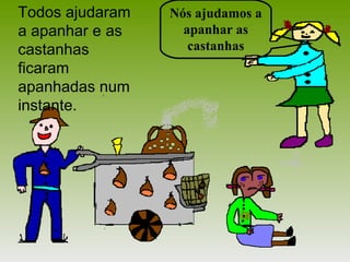 Todos ajudaram
a apanhar e as
castanhas
ficaram
apanhadas num
instante.
Nós ajudamos a
apanhar as
castanhas
 