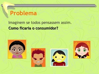 Problema 
Imaginem se todos pensassem assim. 
Como ffiiccaarriiaa oo ccoonnssuummiiddoorr?? 
 