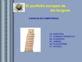 C2: MAESTRÍA C1: DOMINIO OPERATIVO B2: AVANZADO B1: UMBRAL A2: PLATAFORMA A1: ACCESO 6 NIVELES DE COMPETENCIA 