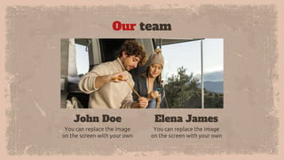 Our team
You can replace the image
on the screen with your own
Elena James
You can replace the image
on the screen with your own
John Doe
 