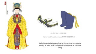 La indumentaria imperial de la Emperatriz (corona de
Yanju) se basa en el diseño del sistema de la dinastía
Song.
Fuente: http://m.qulishi.com/news/201507/40607_5.html
 