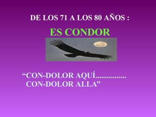 DE LOS 71 A LOS 80 AÑOS : ES CONDOR “ CON-DOLOR AQUÍ................ CON-DOLOR ALLA” 