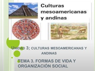 UNIDAD 3; CULTURAS MESOAMERICANAS Y
ANDINAS
TEMA 3. FORMAS DE VIDA Y
ORGANIZACIÓN SOCIAL
 