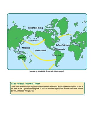 Rutas de las dos teorías del siglo XX y rutas de las hipótesis del siglo XXI
Relee - observa - responde y habla
Cuandounoleealgointeresanteperounpoquitocomplejoesconvenientereleereltema.Después,cotejaeltemaconelmapa:rutas de las
dos teorías del siglo XX y las hipótesis del siglo XXI. Así estarás en condiciones de participar en un conversatorio sobre el contenido
del tema, con mapas en mano y a la vista.
 