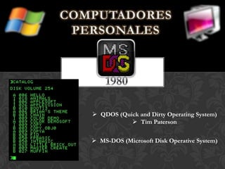  QDOS (Quick and Dirty Operating System)
 Tim Paterson
 MS-DOS (Microsoft Disk Operative System)
 