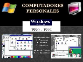 Grupo de Trabajo
Redes de Dominio
Administrador de:
 Programas
 Archivos
 Impresión
 