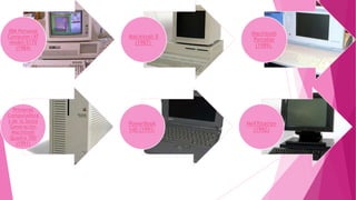 IBM Personal
Computer/AT
model-5170
(1984)

Macintosh II
(1987)

Primeras
Computadora
s de la Sexta
Generación
Macintosh
Quadra 700
(1991)

PowerBook
140 (1991)

Macintosh
Portable
(1989)

NeXTstation
(1992)

 