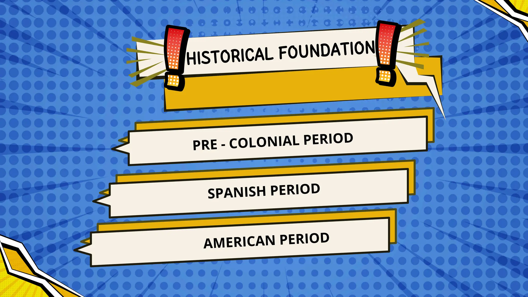 HISTORICAL FOUNDATION
PRE - COLONIAL PERIOD
SPANISH PERIOD
AMERICAN PERIOD
 
