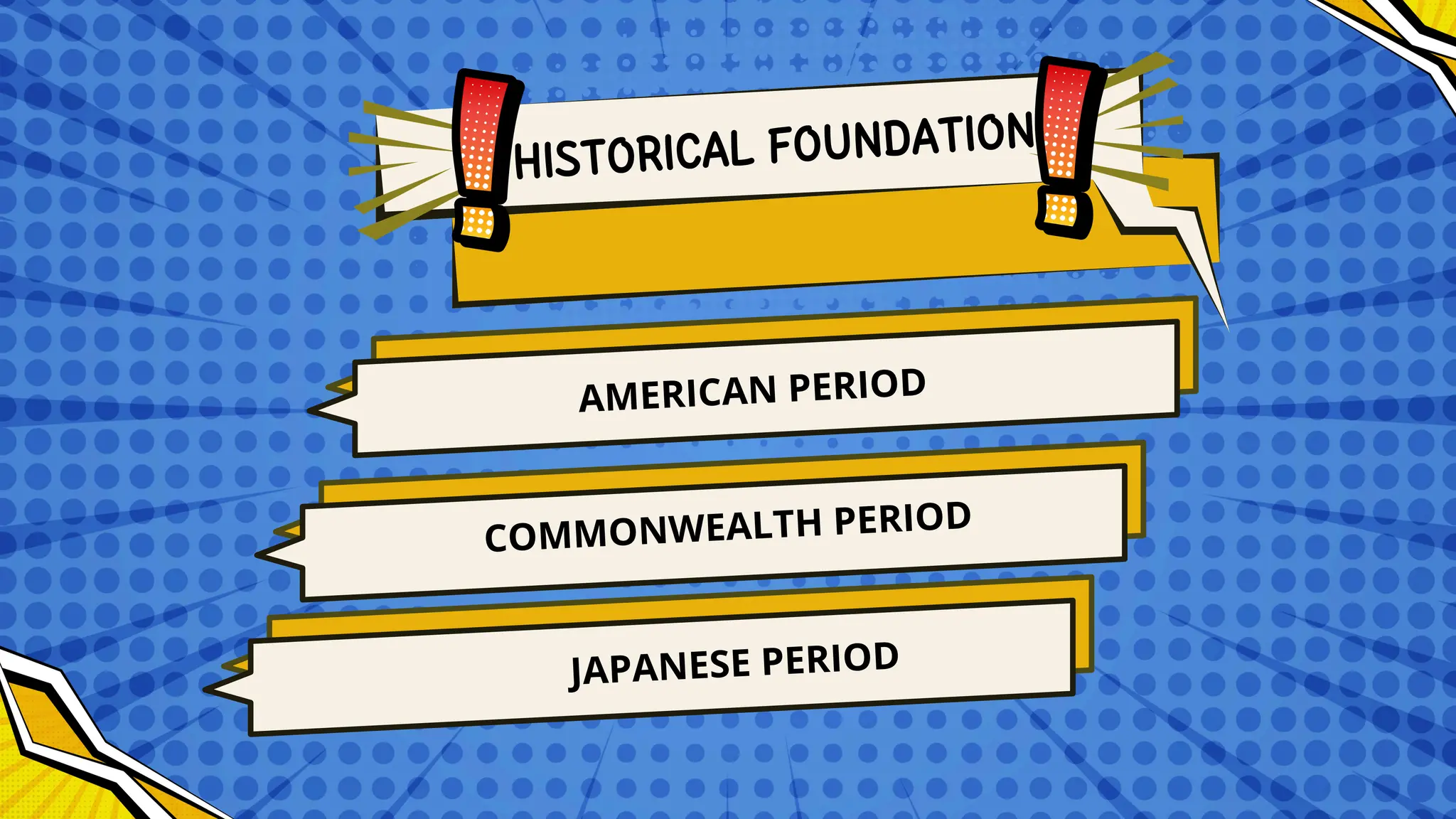 HISTORICAL FOUNDATION
AMERICAN PERIOD
COMMONWEALTH PERIOD
JAPANESE PERIOD
 