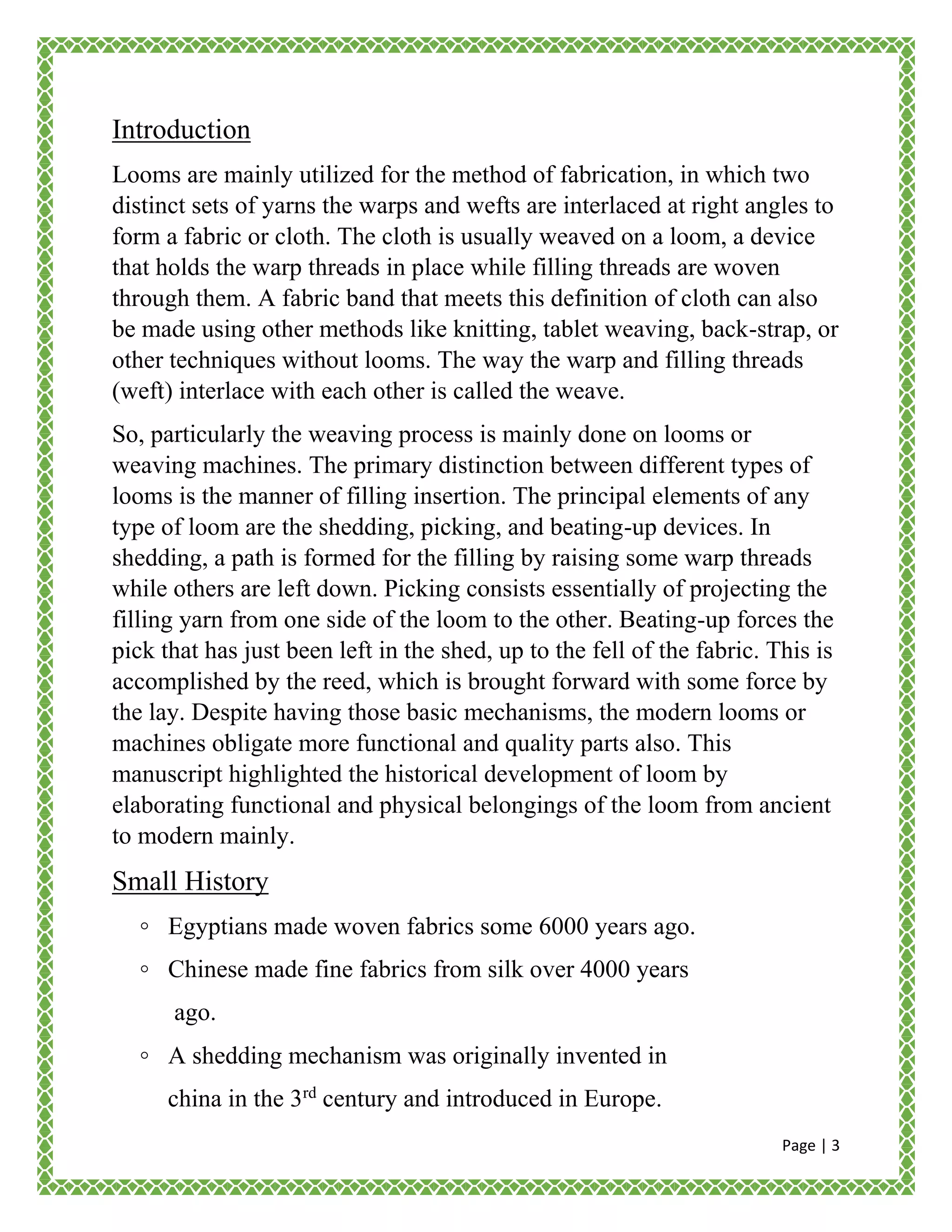 Historical development of loom | PDF