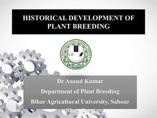 HISTORICAL DEVELOPMENT OF
PLANT BREEDING
Dr Anand Kumar
Department of Plant Breeding
Bihar Agricultural University, Sabour
(Bhagalpur))
 
