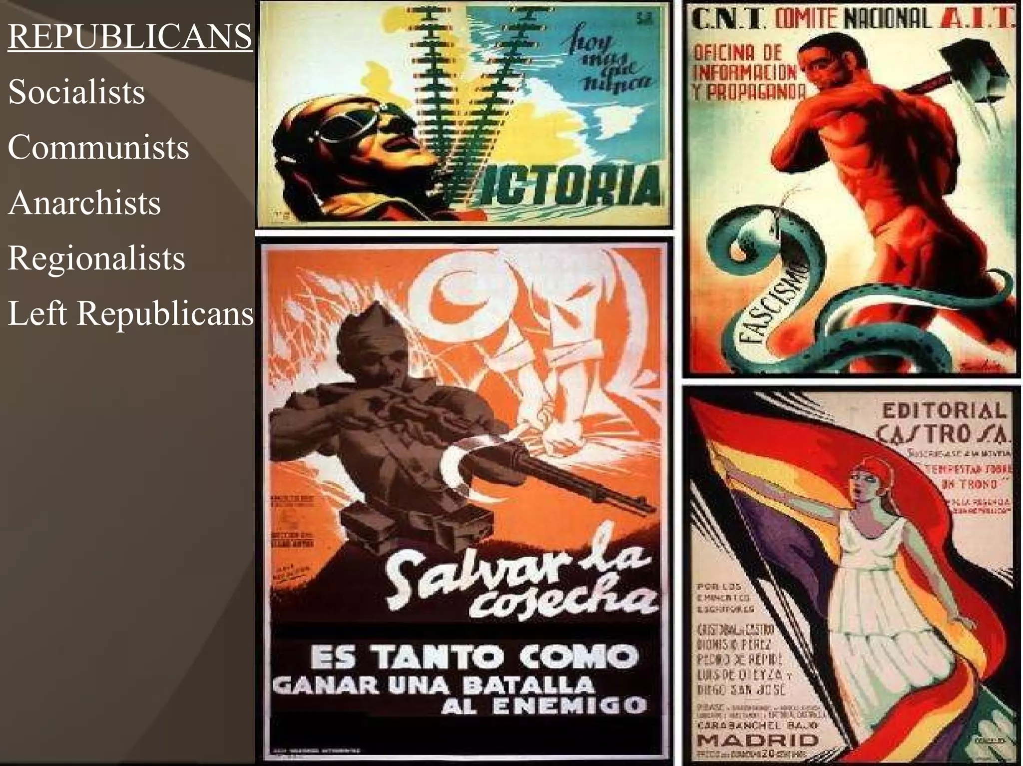 REPUBLICANS Socialists Communists Anarchists Regionalists Left Republicans