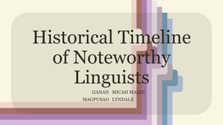 Historical Timeline
of Noteworthy
Linguists
GANAN
MAGPUSAO
MICAH MARIE
LYNDALE
 