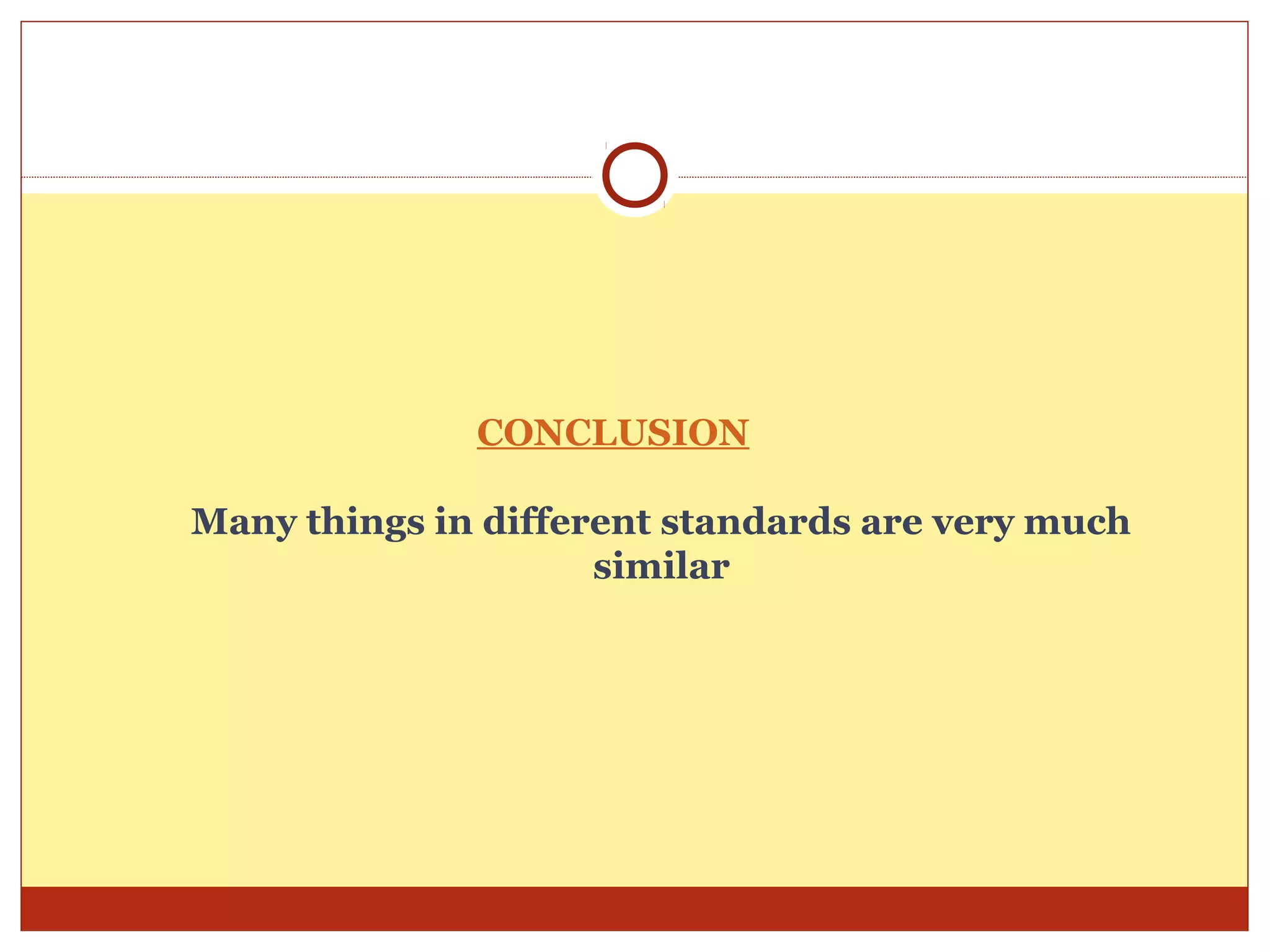 CONCLUSION

Many things in different standards are very much
                     similar
 