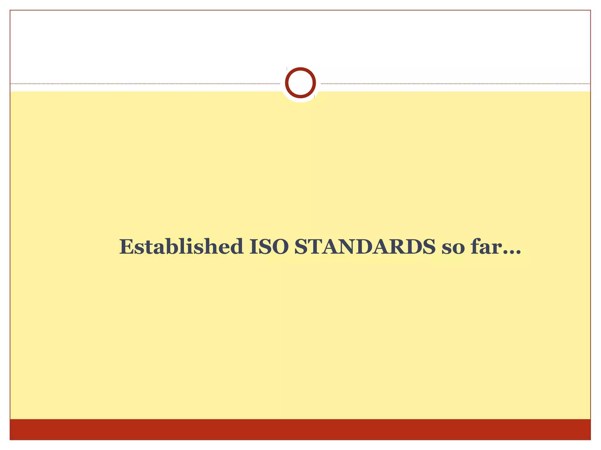 Established ISO STANDARDS so far…
 