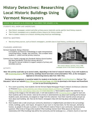 History Detectives: Researching Local Historic Buildings Using Vermont ...