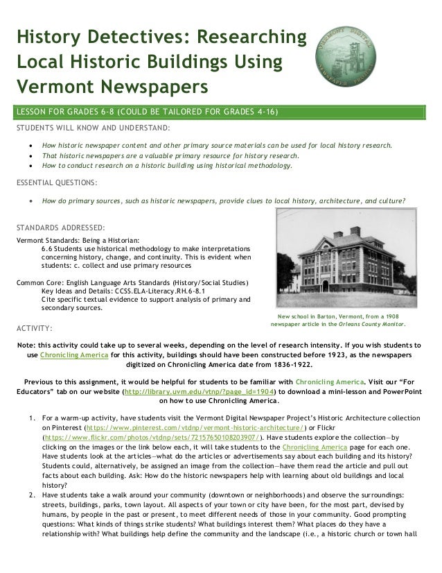 History Detectives Researching Local Historic Buildings Using Vermon…